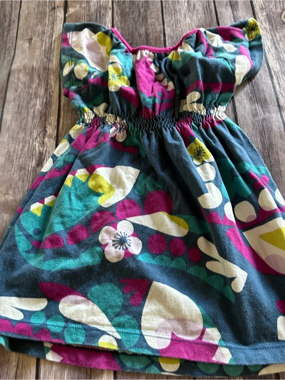 Tea teal bird dress fair fade pilling 12/18